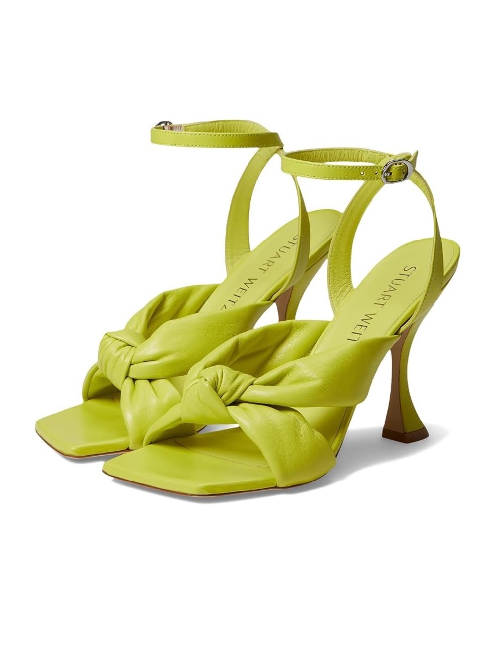 Stuart Weitzman Lime Knot Ankle-Strap Flared-Heel Sandals